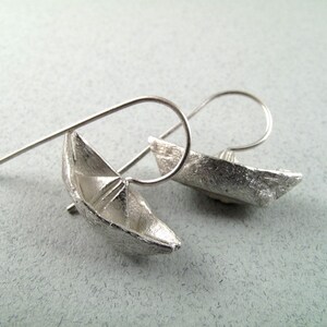 Origami Jewelry Silver Boat Earrings Origami Boat Earrings image 3