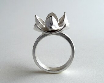 Crown Ring Sterling Silver Lotus Crown Ring Origami Lotus Ring