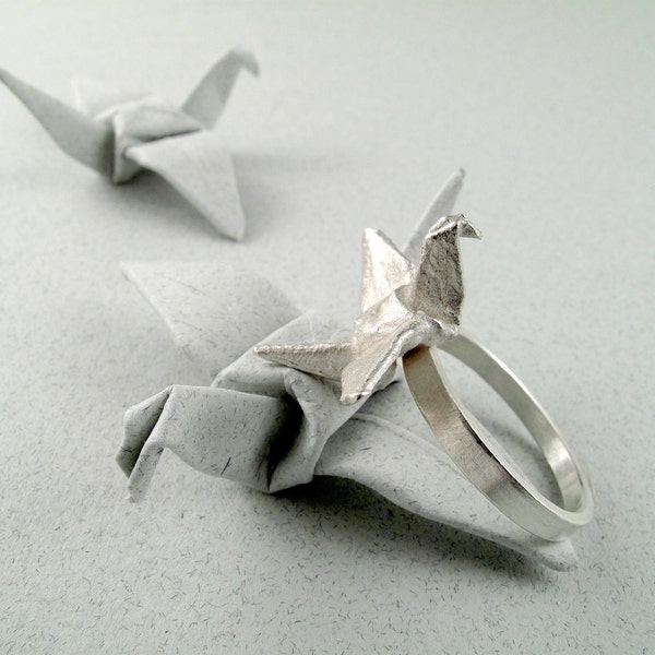 Origami Jewelry Silver Crane Ring Origami Crane Ring Origami Bird Ring