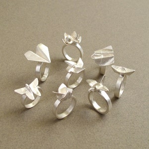 Anello rosa origami Anello rosa in argento sterling Origami rosa origami fiore gioielli origami