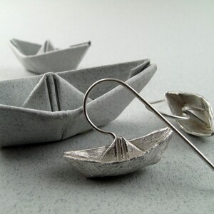 Origami Jewelry Silver Boat Earrings Origami Boat Earrings image 4