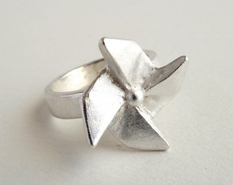 Origami Pinwheel Ring Sterling Silver Pinwheel Ring Origami Windmill Ring Origami Jewelry