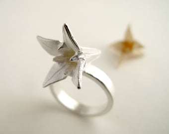 Origami Iris Ring Silver Iris Ring Origami Iris Jewelry Flower Jewelry Origami Jewelry Flower Ring