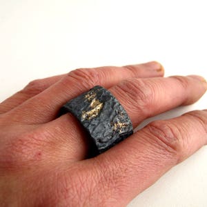 Gold And Silver Texture Ring Oxidized Silver With 18kt Gold Powder Us Size 13 Gold Ring For Men image 5