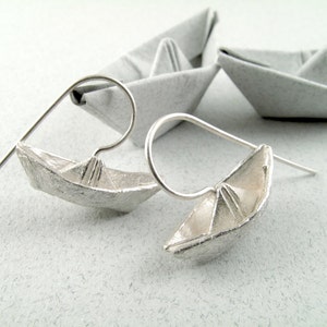 Origami Jewelry Silver Boat Earrings Origami Boat Earrings image 1