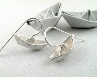 Origami Jewelry Silver Boat Earrings Origami Boat Earrings