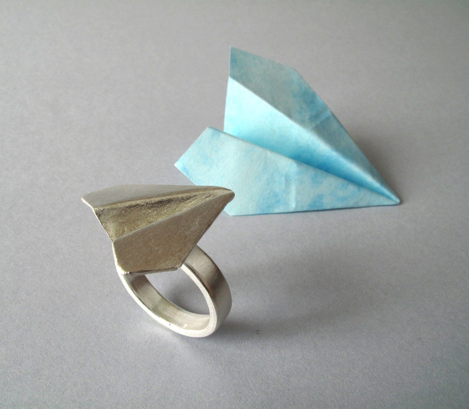 Origami Airplane Ring Silver Airplane Ring Origami Plane Etsy UK