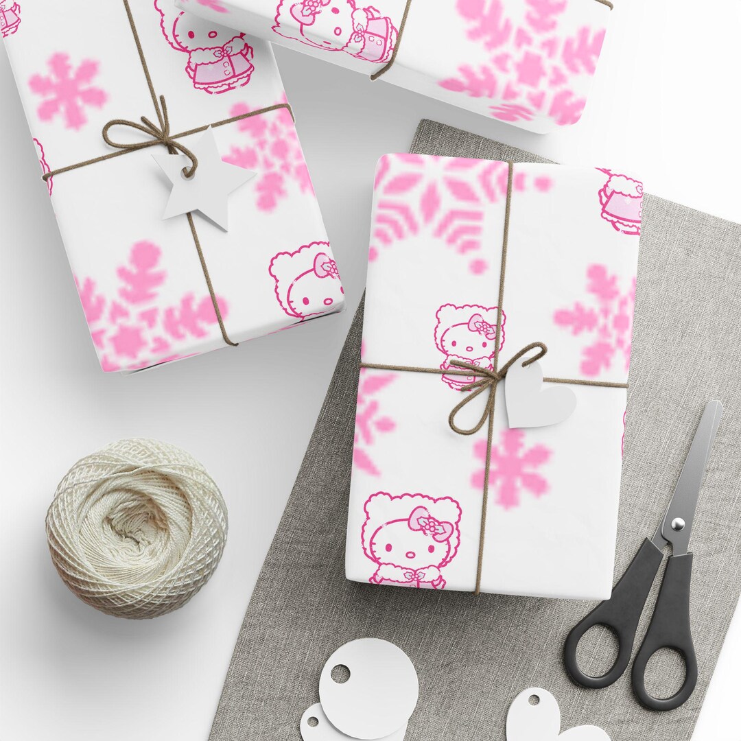 Hello Kitty Christmas Wrapping Paper pink, Snowflakes - Etsy