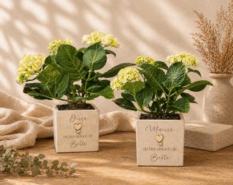 Muttertag Blumentopf mit Gravur „Mama du bist die Beste“ | Personalisiert | Geschenk für Muttertag | Beton Blumentopf | Geschenk für Mama
