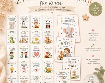 24 Affirmation Cards for Children – Loving Encouragement Cards to Print | PDF Download | Mindfulness | Self-Confidence | Kindergarten, School