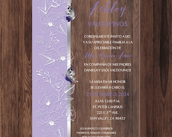 Lavender Acrylic Invitation: Silver Line, Floral Butterflies