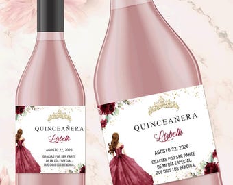 Personalized Printed Champagne Labels or Stickers for Quinceañeras - Sweet 16 - Wedding