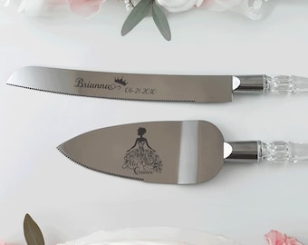 Personalized Quinceañera Cake Knife and Server Set: Mis Quince Años, Sweet Sixteen - Engraved
