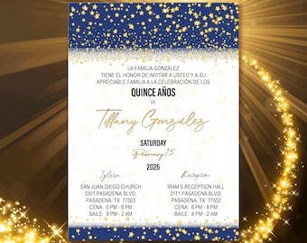 Celestial Invitation: Navy & Gold Stars (Printed)