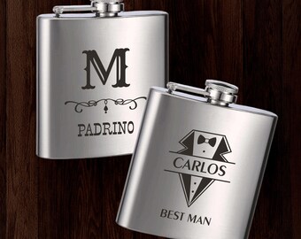 Personalized Stainless Steel Flask: Engraved Groom, Groomsmen, Wedding Party, Chambelan, Padrino