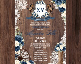Floral Cowgirl Boot Acrylic Invitation: Blue & White Lace