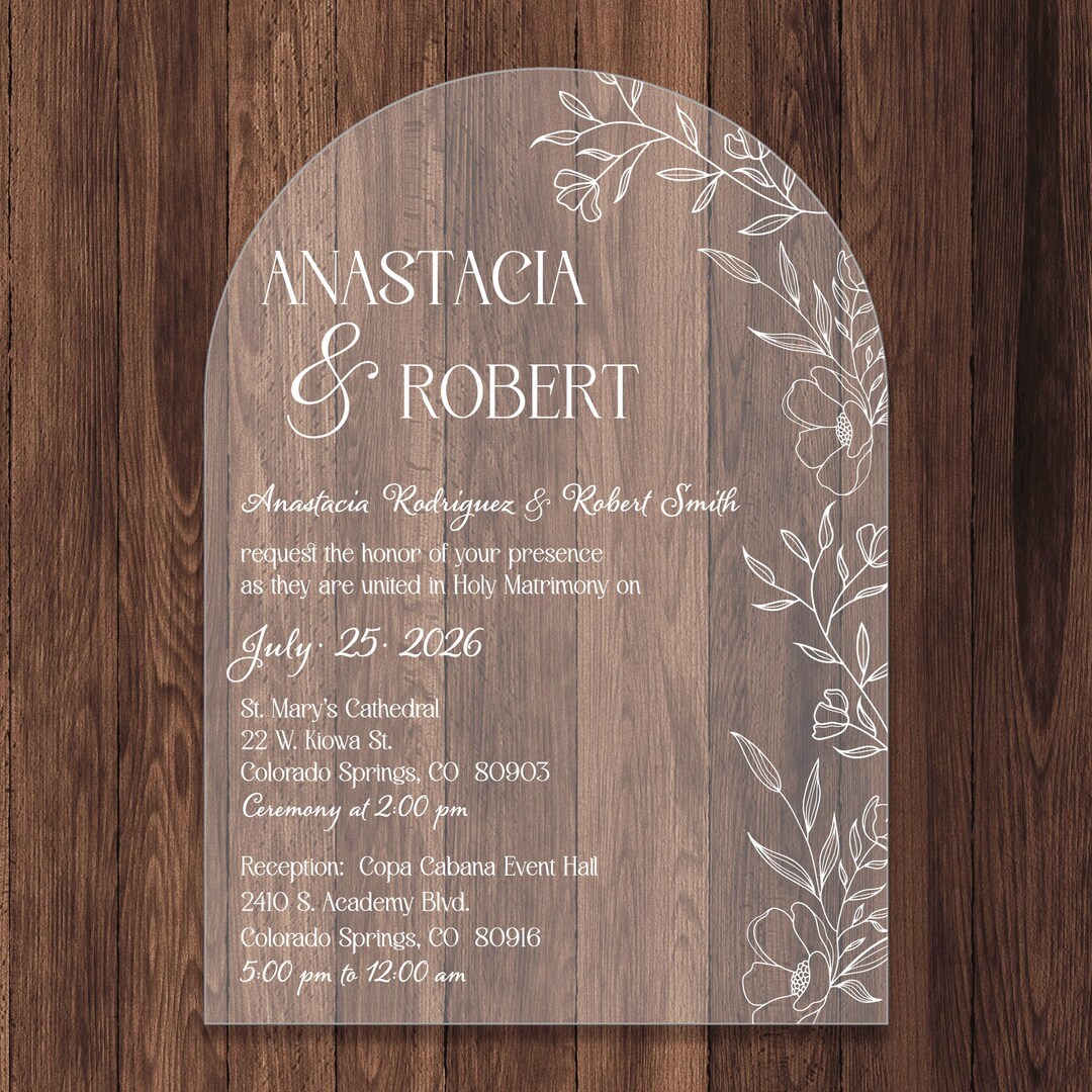 Frosted Acrylic Wedding Invitation: Elegant Floral Arc Cut - Etsy