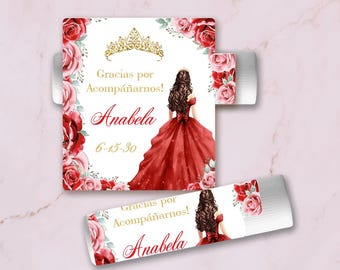 Personalized Printed Lip Balm - Chapstick Stickers for Quinceañeras - Sweet 16 - Wedding