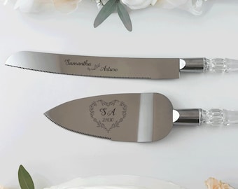Personalized Wedding Cake Knife and Server Set: Engraved Bride & Groom