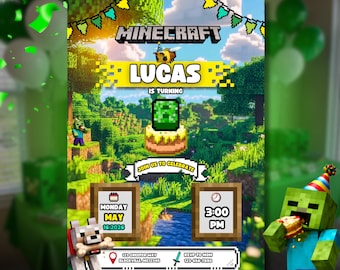 Editable Birthday Invitation Printable, Custom Block Pixel Video Game Party Invite, Digital Download PDF, Boys Gamer Party Invitation