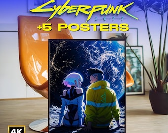 Cyberpunk Couple Poster Set – 5 Digital Art Prints | David & Lucy Inspired Futuristic Wall Decor