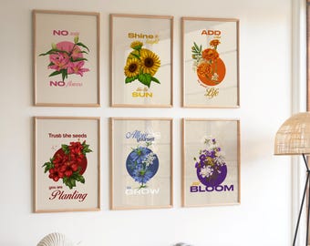 Spring Botanical Wall Art Set – Floral Printable Posters – Motivational Flower Prints – Colorful Spring Decor – Digital Download