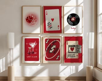Retro Love Wall Art Print Set – Romantic Red Posters – Vintage Valentine Decor – Minimalist Modern Wall Art – Printable Poster Set