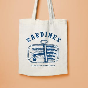 Sardine Tin Tote Bag, Retro Fish Can Canvas Bag, Vintage Food Design Shopper, Quirky Seafood Aesthetic Gift, Eco Grocery Tote