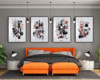 Orange Geometric Prints - Mid-Century Modern Wall Art (Digital Download)