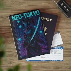 Neo-Tokyo Anime Passport Cover, Travel Accessory, Gift for Travelers, Vacation Essential, Stylish Luggage Holder