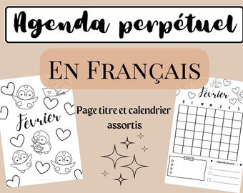 Printable monthly planner, Digital planner, Undated planner | 1 Month | 1 Title Page | Journal in French: printable, A4 and A5 format