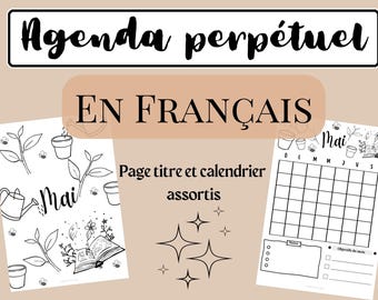 Printable monthly planner, Digital planner, Undated planner | 1 Month | 1 Title Page | Journal in French: printable, A4 and A5 format