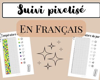 Annual pixelated tracking, Daily temperature, In French, Printable bullet journal, Diary pages, A5 and A4 format, In French.