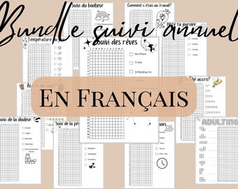 Lot de suivis annuels, En français, Bullet journal imprimables, Pages d'agenda numérique, Format A5 et A4, En français,Tracker Bundle