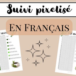 May include: Two printable pixel art trackers with a teacup and teabag design. The trackers are titled "The accro?" and feature a grid of squares for coloring in.