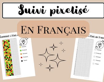 Annual pixelated tracker, How it was at work, In French, Printable bullet journal, Diary pages, A5 and A4 format, In French.