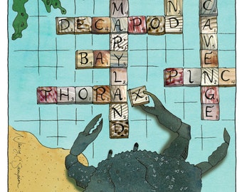 Crab Art Print - Crabble - Crab Game - Words - Collage Art - Lettering - Sea Creature - Word Nerd