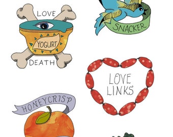 Temporary Tattoos of Food - Set of 8 - Whole Foods - Foodie Tattoos - Funny Tattoos - Food Trends - Healthy