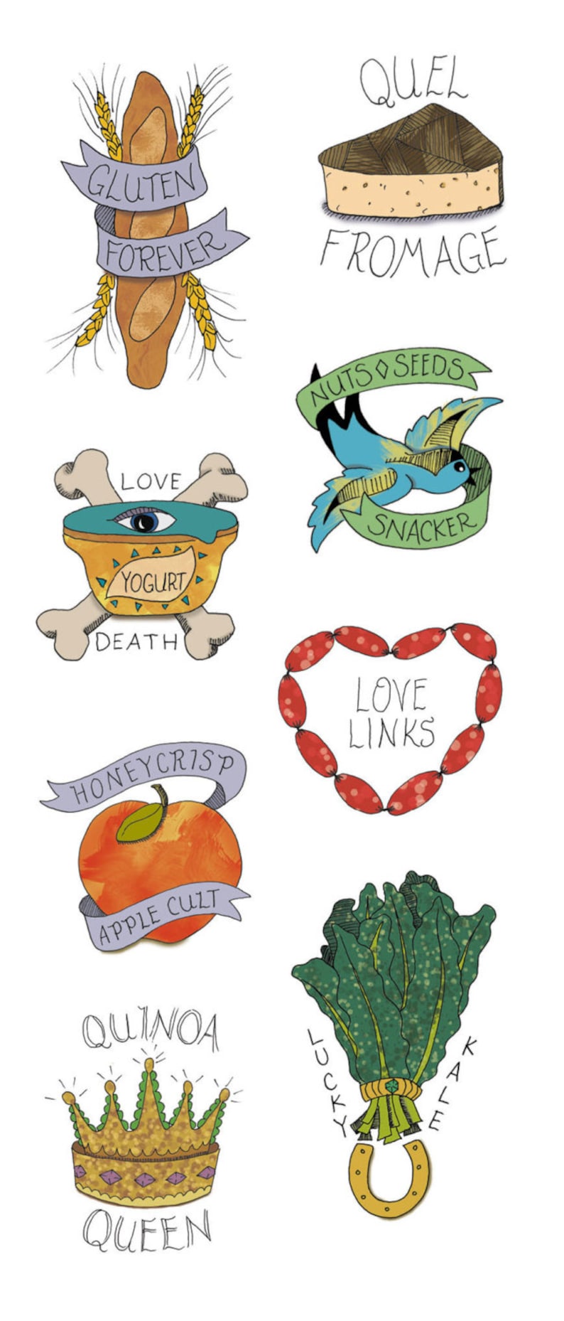 Temporary Tattoos of Food Set of 8 Whole Foods Foodie Tattoos Funny Tattoos Food Trends Healthy image 1