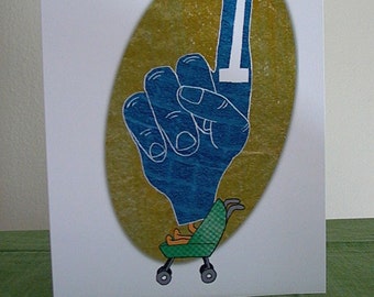 First Birthday - Greeting Card - Baby BOY - Sports Fan - Foam Finger - Collage Art