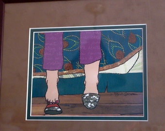 Feet with Sequin Slippers - Framed Collage Illustration Print - Almost Awake