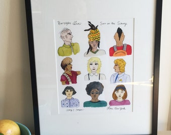 Framed Print - New Yorkers on the Subway - Ink and Watercolor Print - "Subway Hairstyles" - Love, New York - Illustration