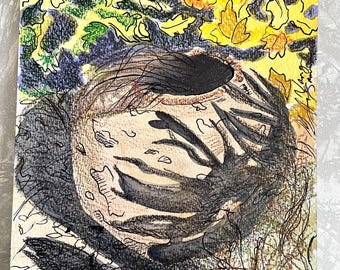 Original Drawing - Autumn Garden Art - Foliage and Fall - Sketchbook Art - Watercolor Drawing - Hand drawn garden