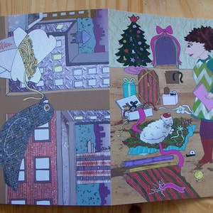 10 Cards Dual-Holiday Card for Hanukkah and Christmas Pigeon Eating Noodles Woman and Cat Wrap Gifts 2 Holidays in One Greeting Card image 1