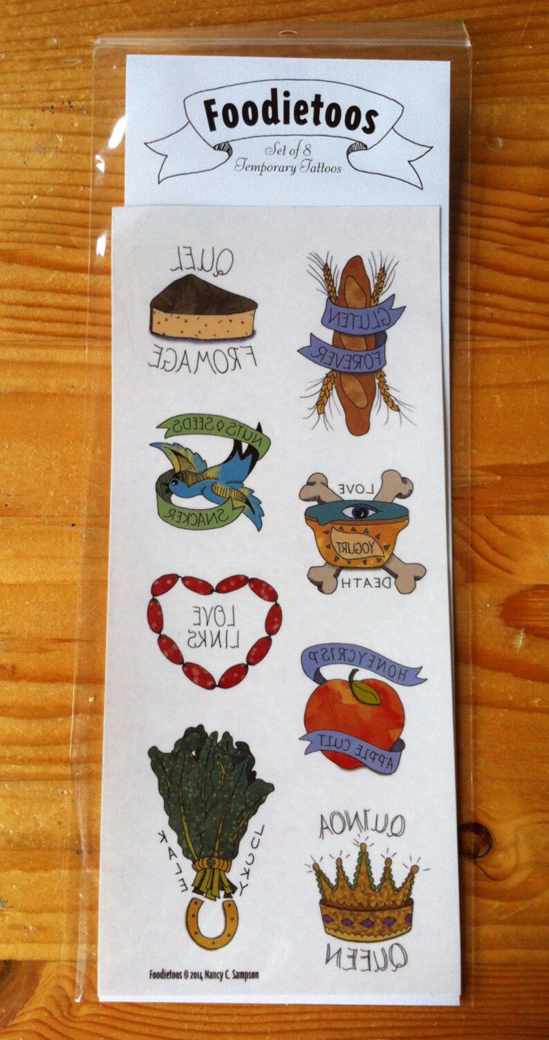 Temporary Tattoos of Food Set of 8 Whole Foods Foodie Tattoos Funny Tattoos Food Trends Healthy image 2
