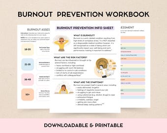 Burnout Stress Prevention Worksheets, Self-Care, Therapy Resource, Mental Health Journal