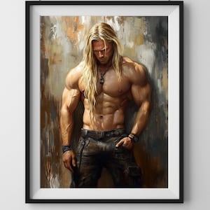 Art Print held met littekens | Schepen uit Europa | Muurdecoratie mannelijke sportschool, poster fitnessmotivatie voor training, strijdlittekens en kunst voor sensuele mannen