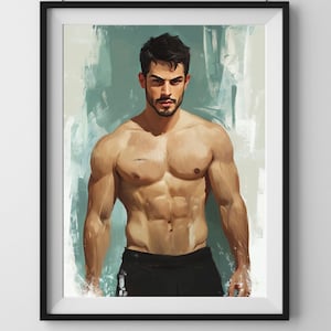 Poster mannelijk model vetgedrukt muurdecoratie | Wordt verzonden vanuit Europa | Homegym, gespierd kunstwerk | Sensuele en sterke mannelijkheid fitnessprint