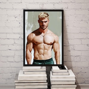 Reif Male Art: Verschönerndes Gym-Dekor mit gelassener Männlichkeit und subtiler männlicher Schönheit in modernen Porträt-Drucken, Golden Quiet