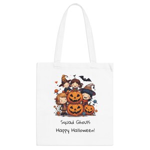 Halloween Squad Ghouls Canvas Tote Bag – Reusable Cotton Bag, Eco-Friendly, Trick or Treat Bag, Spooky Season Gift